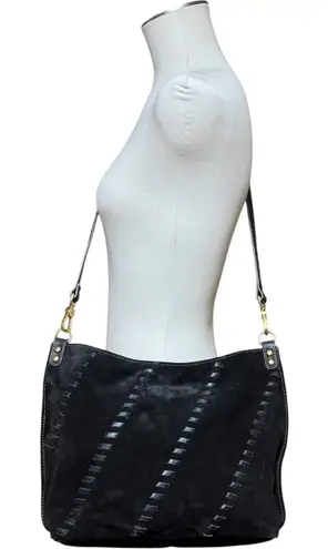 Hobo International Hobo Pier Shoulder Bag Crossbody Bag Suede Leather Black Brass