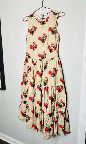 ADAM LIPPES COLLECTIVE Khaki Crewneck Hourglass Tiered Poplin Maxi Dress Size 2