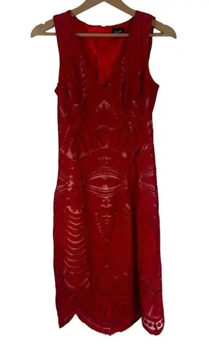 Bardot Sheath Mini Dress Womens 4 Red Lace Scalloped Cocktail Vampy Holiday Glam