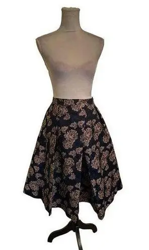 Endless Rose Floral A-Line Jacquard Pleated Skirt Navy Gold Size S/M Romantic