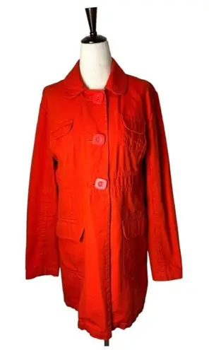 Tara Jarmon Target Coat Women Large Red Collared Preppy Button Front Trench