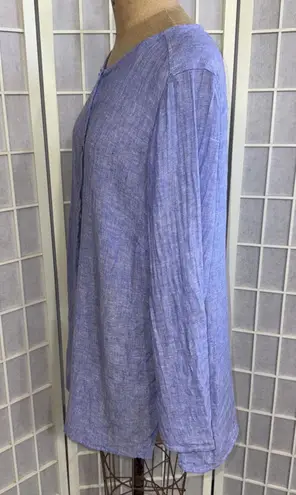 Tahari 100% Linen Blue Lightweight Boho Beach Quiet Luxury Minimalist Blouse 1X