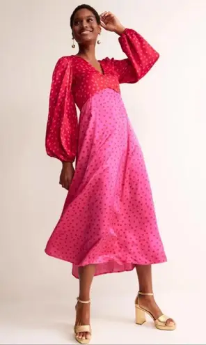 Boden USA Boden Blousen Sleeve Midi Tea Dress Salsa Dotty Spot Women’s 4P Party Cocktail