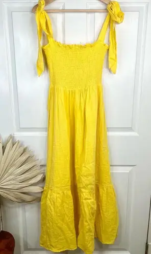 Caslon Women's Yellow Midi Tie Strap Dress Size M Sleeveless 100% Cotton Smocked