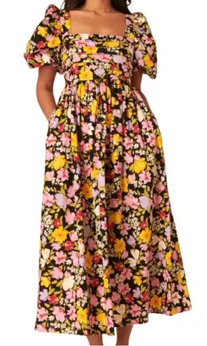 NWT Nobody's Child Nova Puff Sleeve
Black Floral Midi Dress Size 6