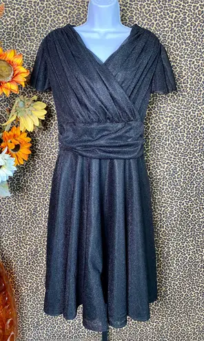 Unique Vintage MAGNOLIA PLACE Black Sparkly PLUS SIZE Flutter Sleeve Dress NWT | 2XL |