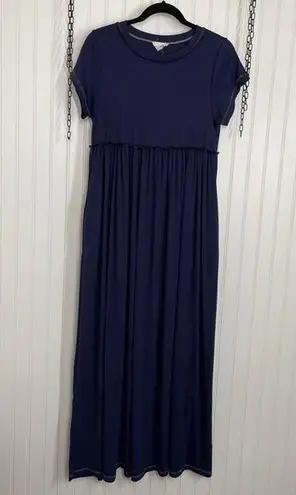 Zia Women’s Navy Blue Short Sleeve Ruffled Pleat Waist Maxi Dress Size S
