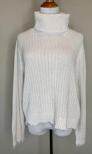 Z Supply  Ribbed Turtleneck Sweater Raw Chewed Hems Cream Sz Large