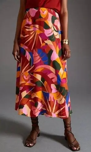 Farm Rio Lion Jungle Leaf Tropical Slip Midi Skirt, Size XXS