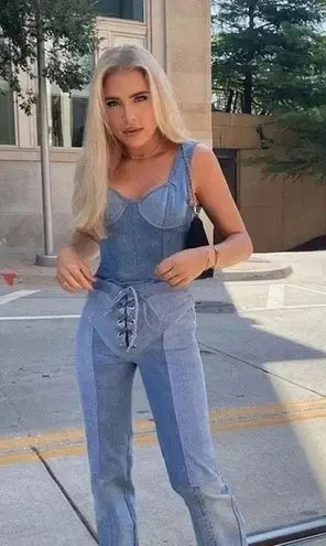 EB Denim Cropped Lace Up Denim Bustier Corset Top