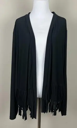 Attitudes by Renee Cardigan Fringe Topper Womens 3X Black Como Jersey Knit Open