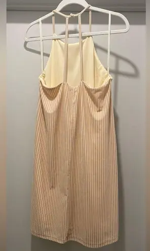 Very J Cream Beige Plisse Textured Trapeze Neck Sleeveless Dress - M