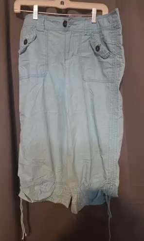 Bamboo Traders Light Blue Cargo Capri Pants, Women's Size 8, Drawstring Hem