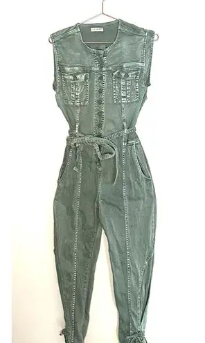 Ulla Johnson Adair Belted Acid Wash Sleeveless Denim Jumpsuit Army Green size 4