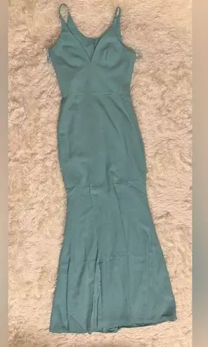 Dress the Population NWOT Iris maxi slit crepe gown tranquil blue sz S