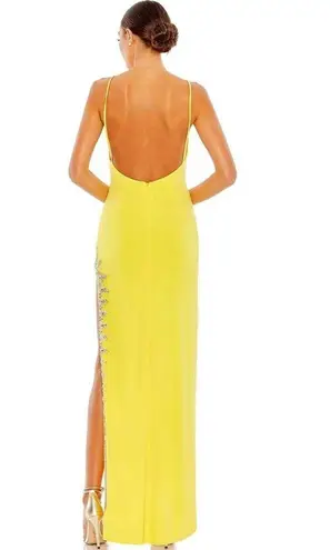 Mac Duggal 42002 Yellow Scoop Neck Beaded Slit Prom Dress Size 4