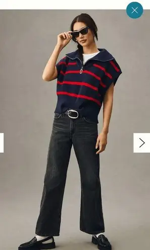 Maeve by Anthropologie Navy & Red Striped Sleeveless Sweater Vest Striped Quarte Blue Size undefined