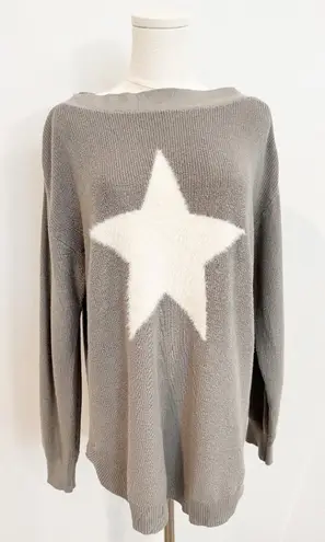 Astrologie Ribbed Fuzzy Star Tunic Knit Sweater Gray Cream Boho Relaxed Large - Image 1