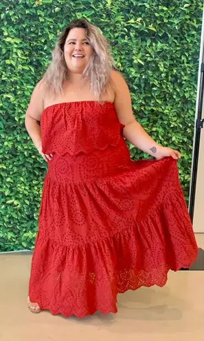 Astra Signature Julie Ruffle Lace Bandeau Tiered Maxi Skirt Set Size 16 Red