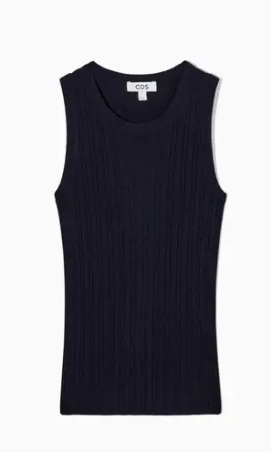 COS Women's Ribbed Mulberry Silk Tank Top Navy Blue Scooped Neck Sleeveless S