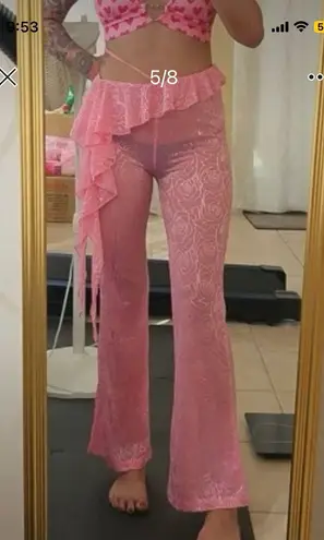 Pink see through cover up flare pants NWT