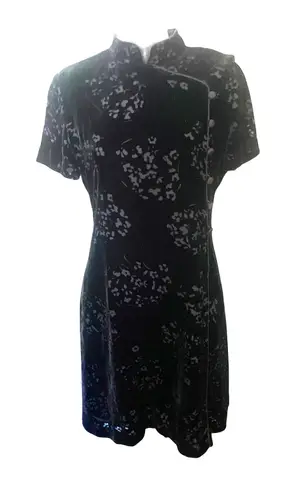 Vintage 90's Y2k Mini Velvet Burnout Cheongsam Dress Black GOTH GRUNGE Size 6