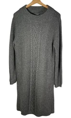 Lands End Women Mock Neck Cable Knit Sweater Dress Gray Long Sleeve Size L 14 16 Size L