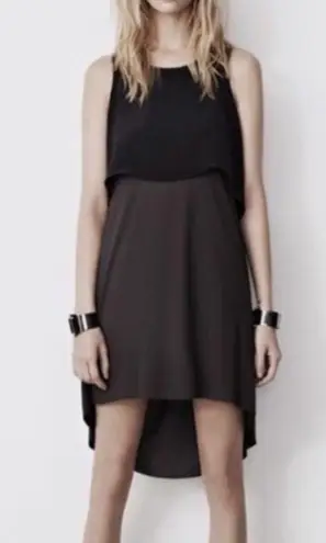 ALLSAINTS Silk Viscose Black & Gray High Low Hem Dress US 0 EU 32