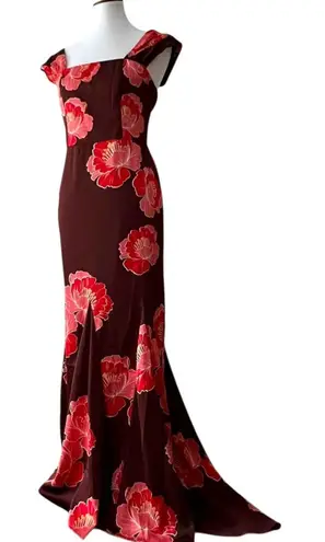 Formal Dress 12 Y2K Long Special Occasion Gown Floral Holiday Party Large Boho Brown