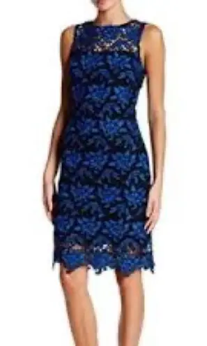 Julia Jordan Blue Sheath Midi Dress Sleeveless Crew Neck Crochet Overlay Size 4