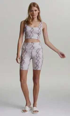 Varley Albury Beige Snakeskin Print High Waisted Biker Shorts Sports Bra Set S