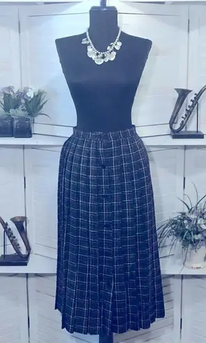 Vintage 60s 70s Wool Checkered Plaid A Line Skirt Size S Blue