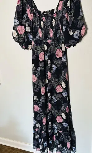 Nicholas Black Purple Floral 100% Silk Square Neckline A