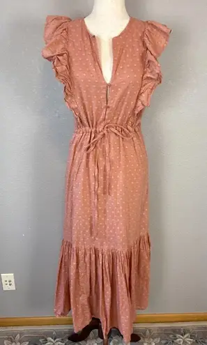 Emerson Fry India Collection Ruffle Chandra Midi Maxi Dress Size S Clay Pink