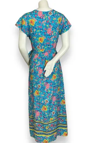 PRETTYGARDEN Wrap Dress Blue Floral Women Size Medium Short Sleeve Summer Spring