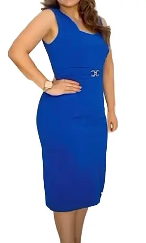 Enfocus Studio NWT s Bodycon Blue Textured Belted Wedding Party Dress sz 6