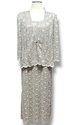 R & M Richards 2-Piece Set Midi Length Dress with Jacket Mocha Gold 18