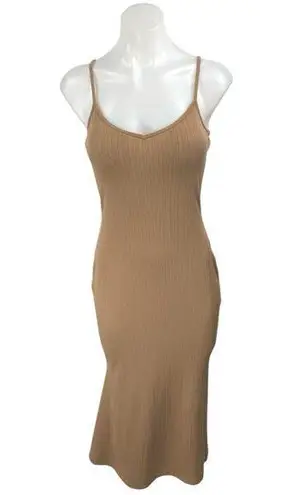 Cider Tan Ribbed Knit Sleeveless Cami Camisole Tank Midi Bodycon Dress Size S