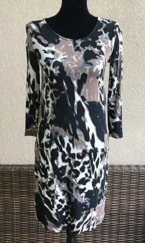 Kensie  Womens Dress Size XS Black Brown Off White Abstract Animal Print NEW