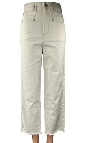 Isabel Marant Women's Cream Raw Hem High Rise Wide Leg Cropped Denim Jeans Sz 6