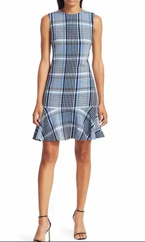 Akris Punto Plaid Tweed Flounce Hem shift dress