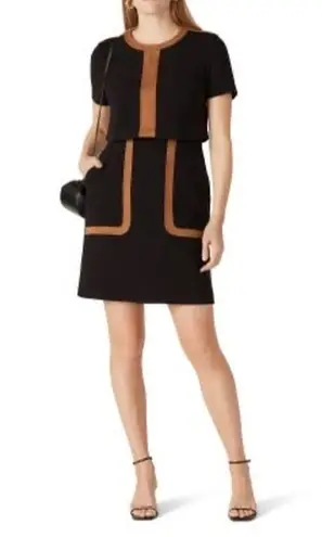 TOCCIN Black & Tan Faux Suede Stretch Hourglass Sheath Mini Dress Size 10