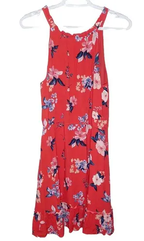 Cupcakes and Cashmere Cupcake and Cashmere crepe coral red floral ruffled tassel tie sun dress size L