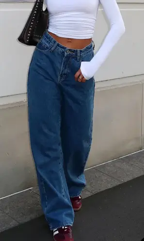 White Fox Boutique NWT White Fox Bring The Style High Rise Wide Leg Jeans Admiral Blue size M 