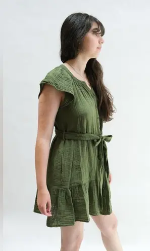 XiRENA Maren Cotton Chelsea Gauze Short Sleeve Mini Dress Green Small S