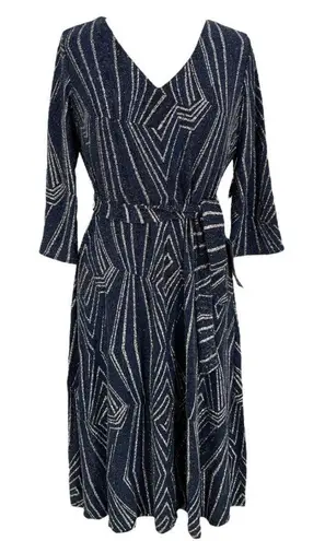 MSK Special Occasion Wedding Party Dress Navy Blue Silver V Neck Size LP NWT