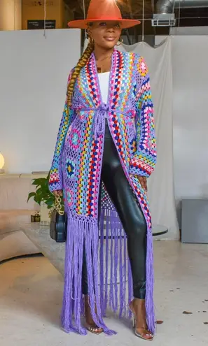 Multi Colored Knitted Kimono Purple