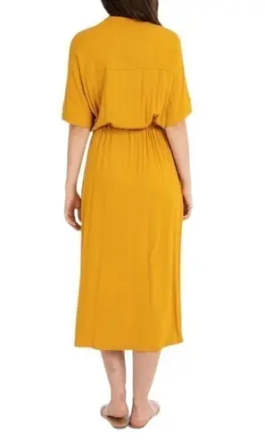 Rokoko Button Front Tie Waist Short Sleeve Midi Dress Pocket Mustard Yellow Sz M