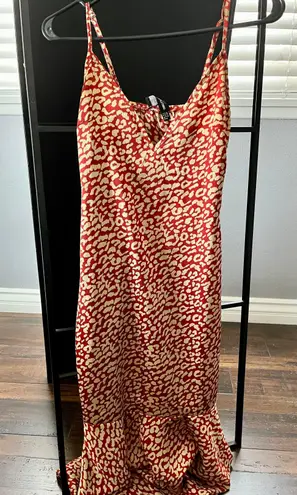 Pretty Little Thing Red Leopard Print Frill Hem Midi Dress