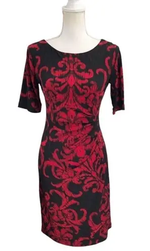 Connected Apparel Women's Elbow Sleeve Printed Sheath Dress Size 4 Petite NWOT